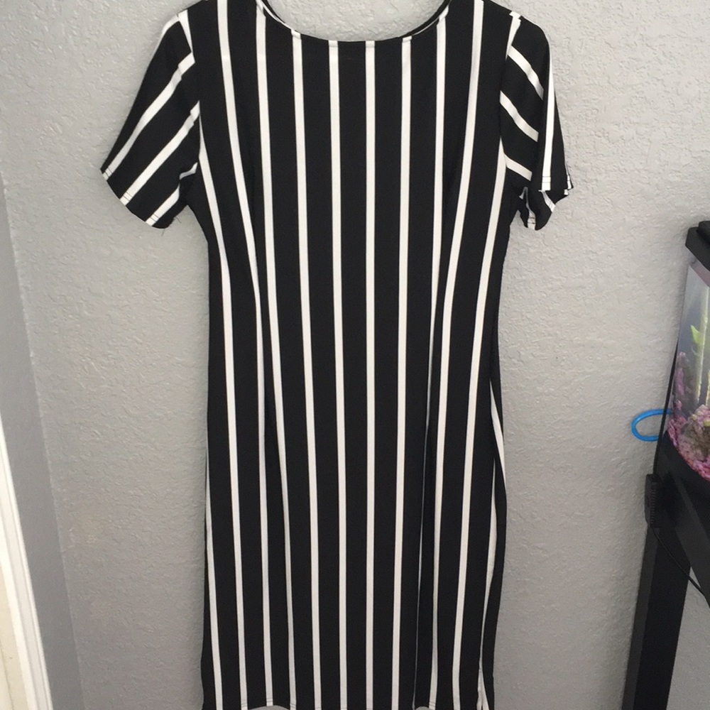 Vertical Black and White Stripped Dress